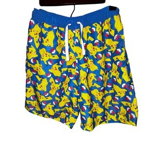 Hanna Anderson Pokemon Pikachu Swim Trunks Short Sz 10 Blue Yellow Pockets Lined